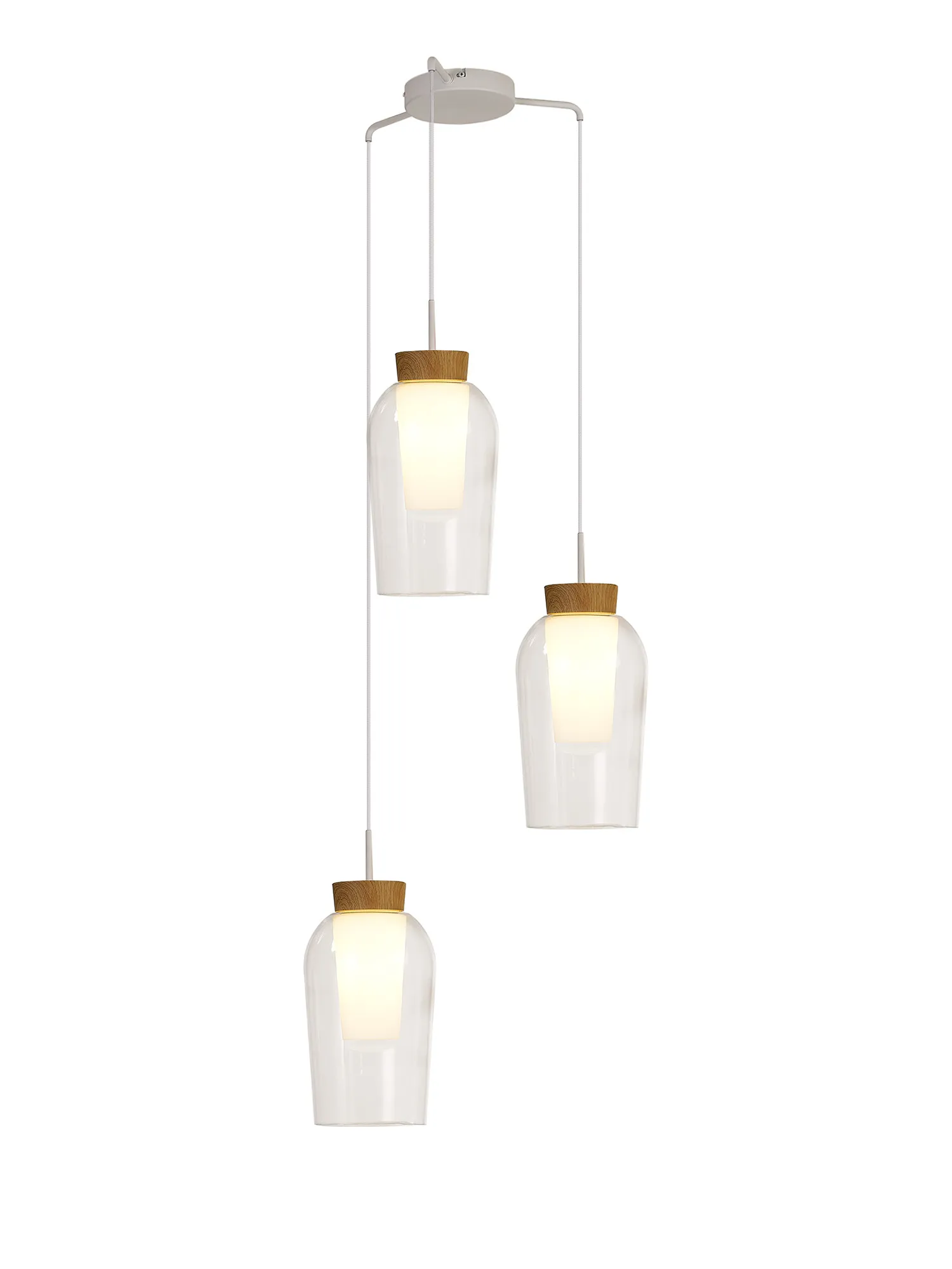 M8276  Nora Round Pendant 3 Light Adjustable E27 White/Wood